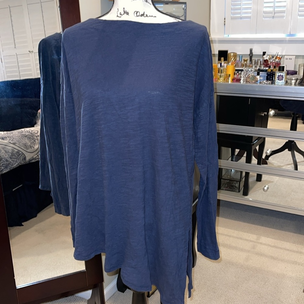 New w/ tag Lilla P Assymetrical tunic w/ side slit cotton slub midnight navy